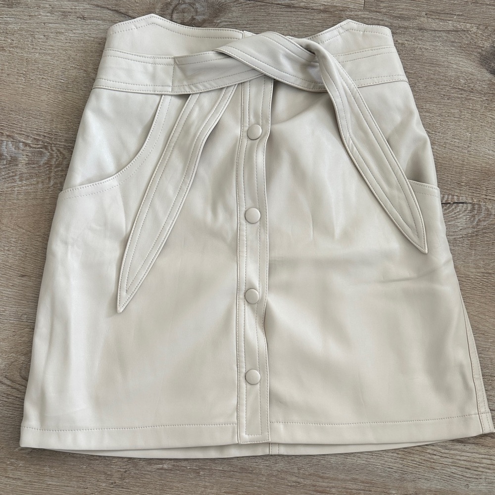 bishop + young Cream Mini Skirt with Button Accents